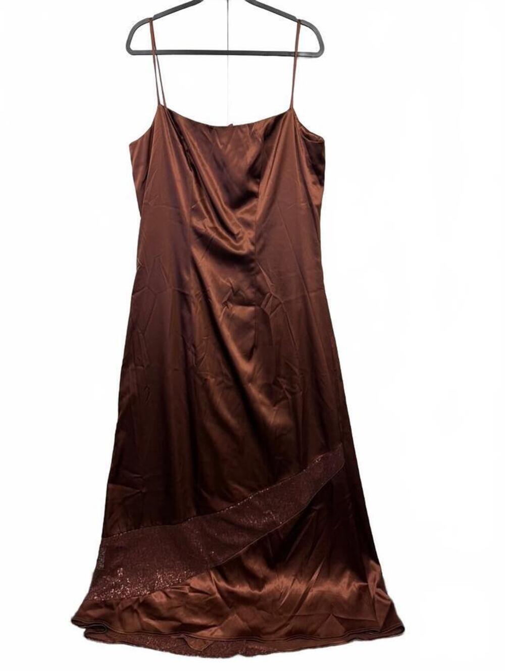 Victoria Shaffer Brown Satin Cowl Neck Maxi Slip Dress Y2K Vintage XXL